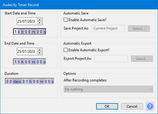 The Timer Record dialog, click for details of usage.